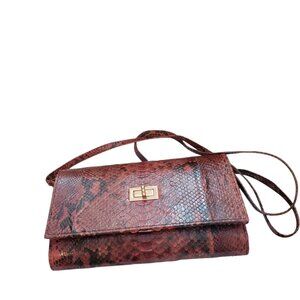 Grand Pelle Handmade 100% Genuine Python Leather Brown Crossbody Wallet